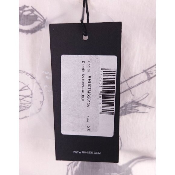 Rhude Doodle Hawaiian Shirt Size XS White Gray Unisex styling NWT - Picture 8 of 13